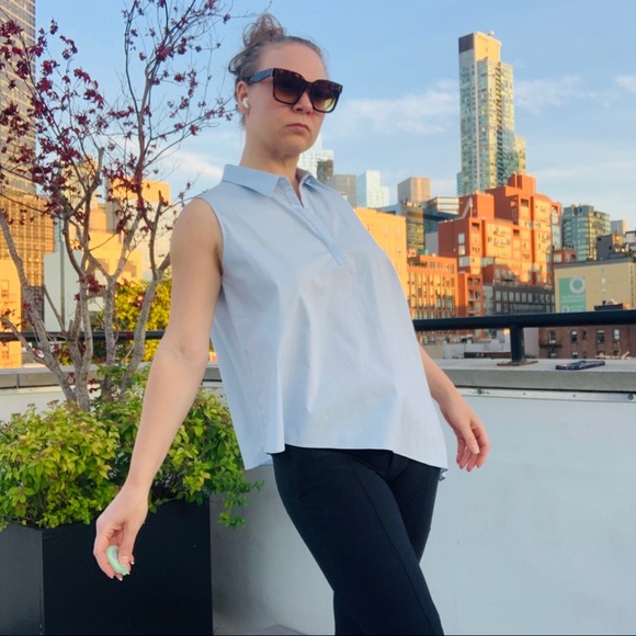 🚢 NWT BECKEN High-Low Sleeveless Blue Blouse - Picture 12 of 16